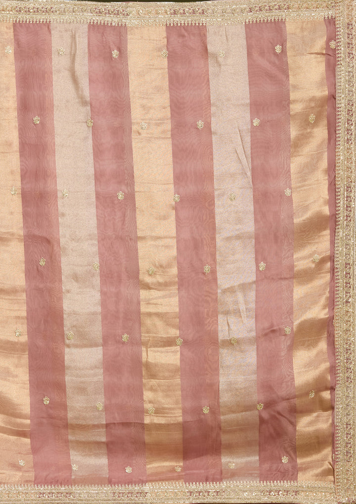 Beige Zariwork (Gold) Crepe Readymade Salwar Suit