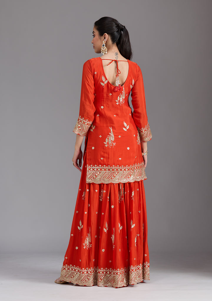 Orange Zariwork (Gold) Chinon Readymade Salwar Suit