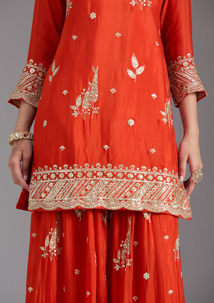 Orange Zariwork (Gold) Chinon Readymade Salwar Suit