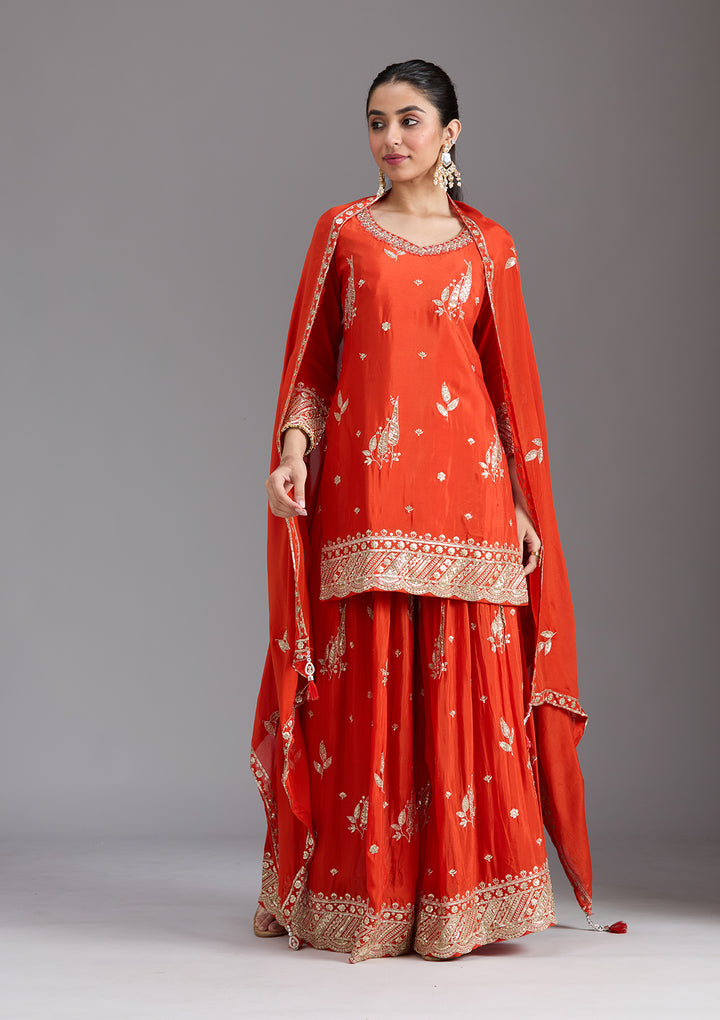 Orange Zariwork (Gold) Chinon Readymade Salwar Suit