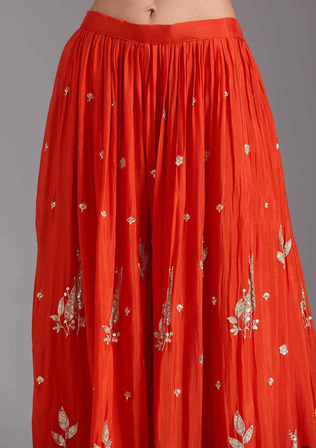 Orange Zariwork (Gold) Chinon Readymade Salwar Suit