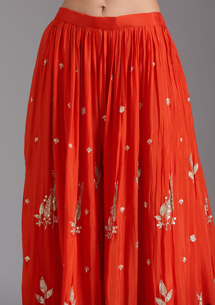 Orange Zariwork (Gold) Chinon Readymade Salwar Suit