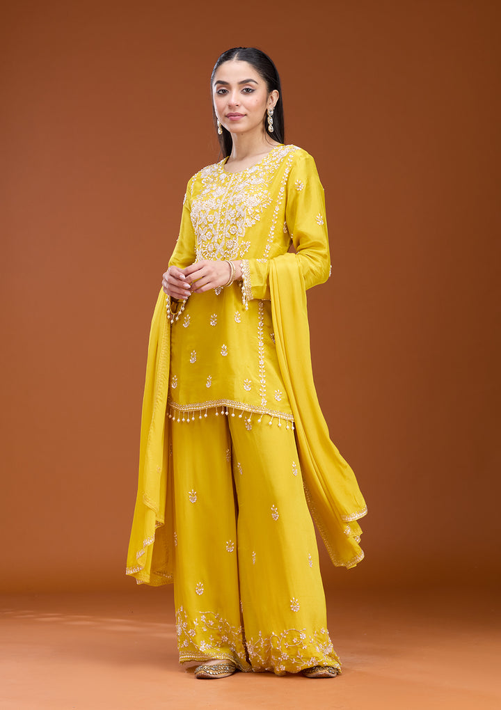 Mustard Sequins Soft Raw Silk Readymade Salwar Suit