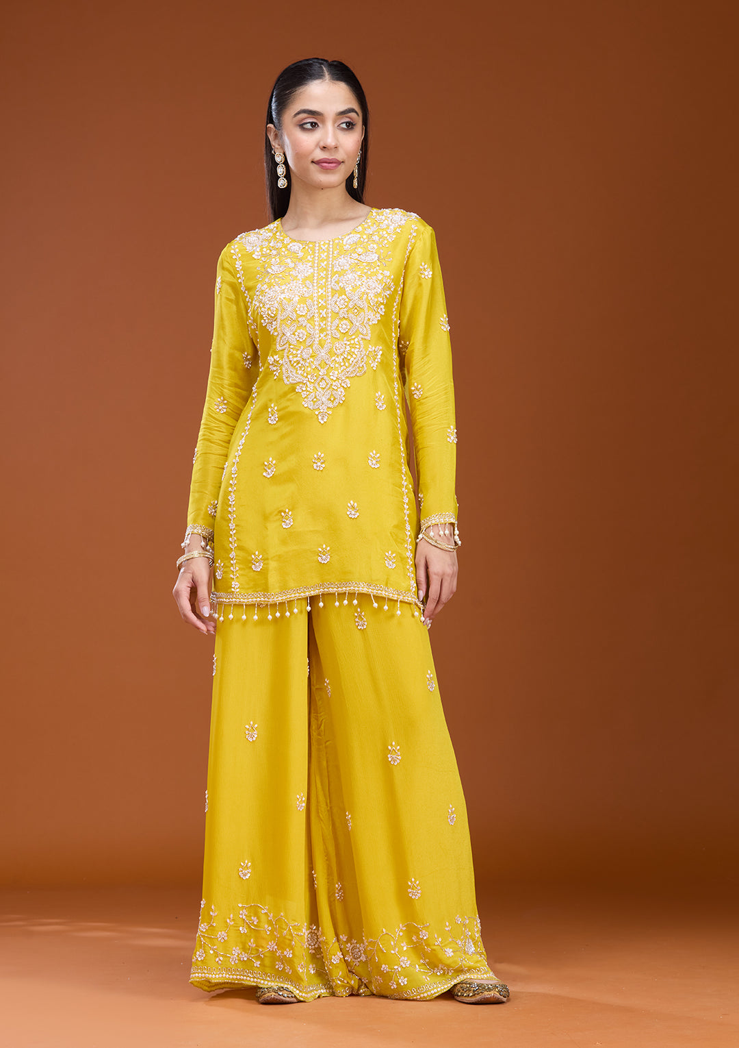 Mustard Sequins Soft Raw Silk Readymade Salwar Suit