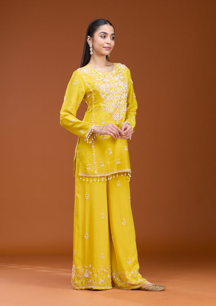 Mustard Sequins Soft Raw Silk Readymade Salwar Suit