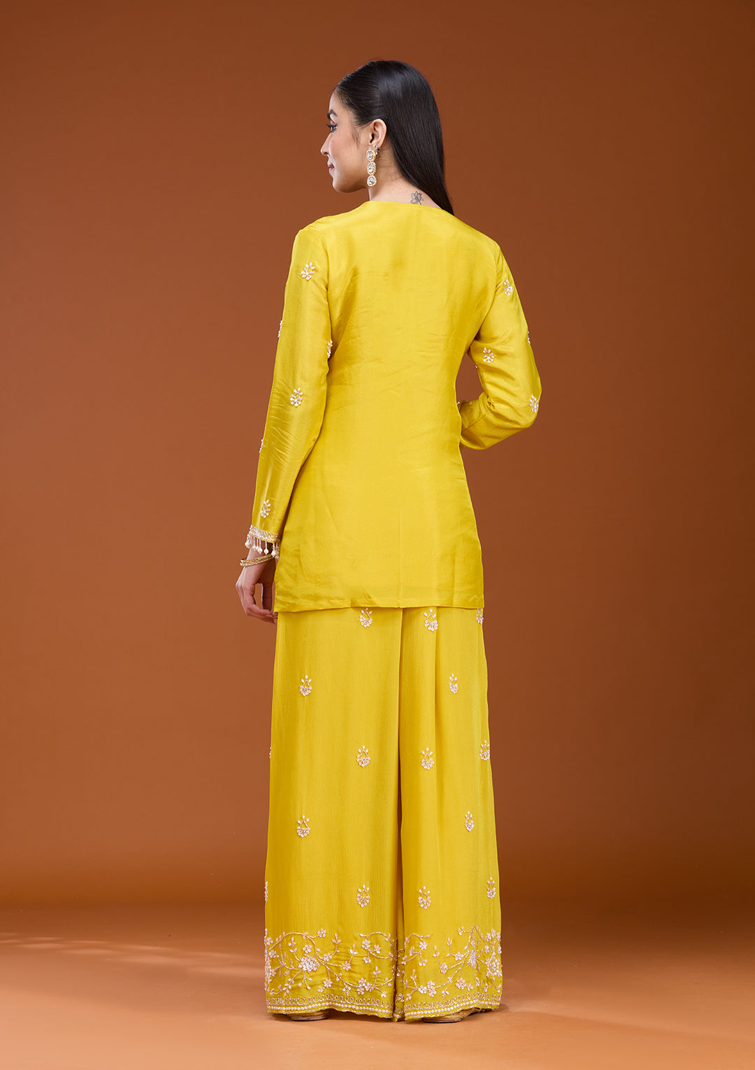 Mustard Sequins Soft Raw Silk Readymade Salwar Suit
