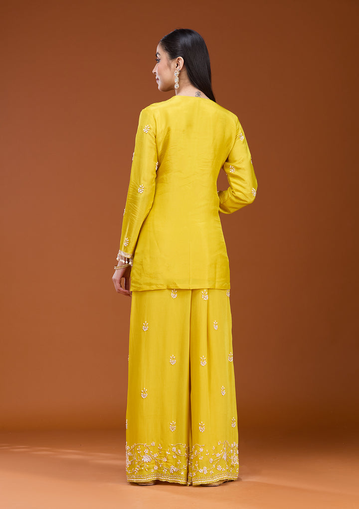 Mustard Sequins Soft Raw Silk Readymade Salwar Suit