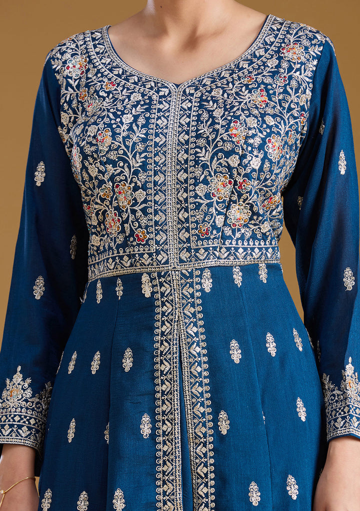 Navy Blue Stonework (Silver) Soft Raw Silk Readymade Salwar Suit
