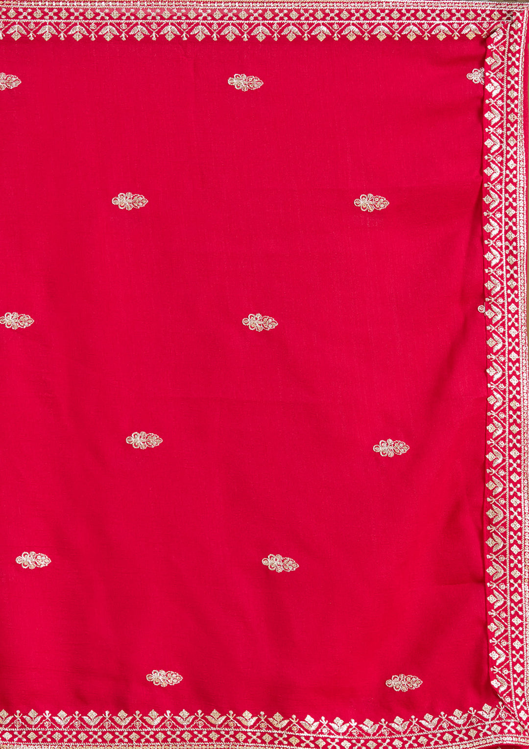 Rani Pink Stonework (Silver) Soft Raw Silk Readymade Salwar Suit