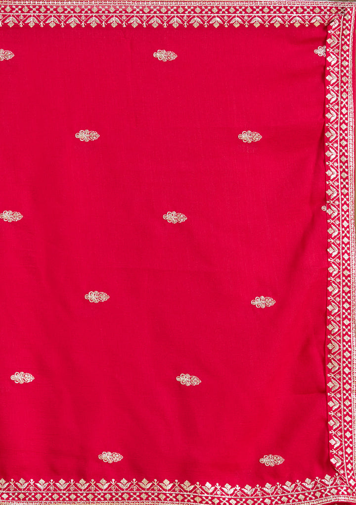 Rani Pink Stonework (Silver) Soft Raw Silk Readymade Salwar Suit