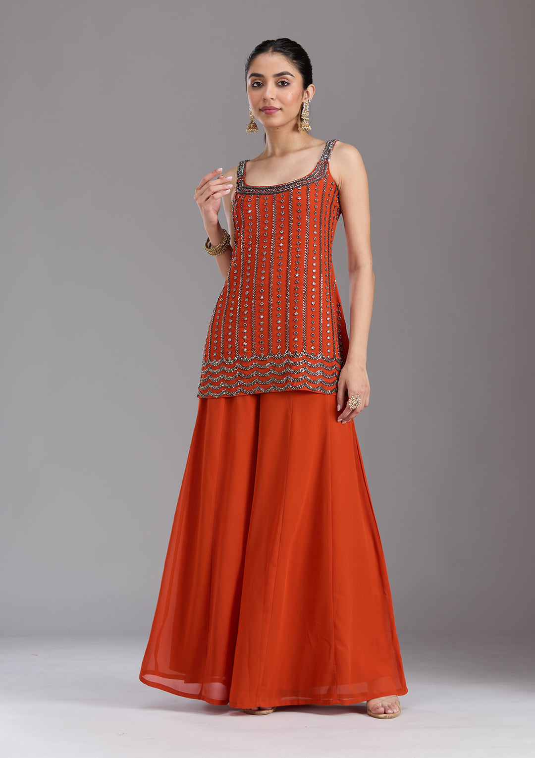 Orange Cutdana Georgette Readymade Salwar Suit