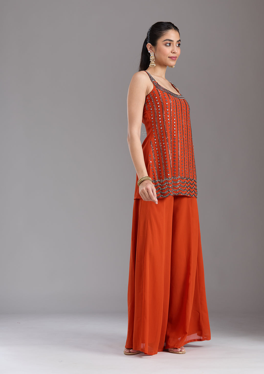 Orange Cutdana Georgette Readymade Salwar Suit