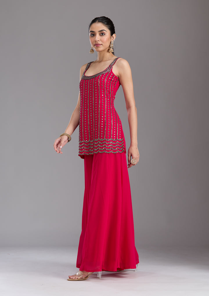 Rani Pink Cutdana Georgette Readymade Salwar Suit