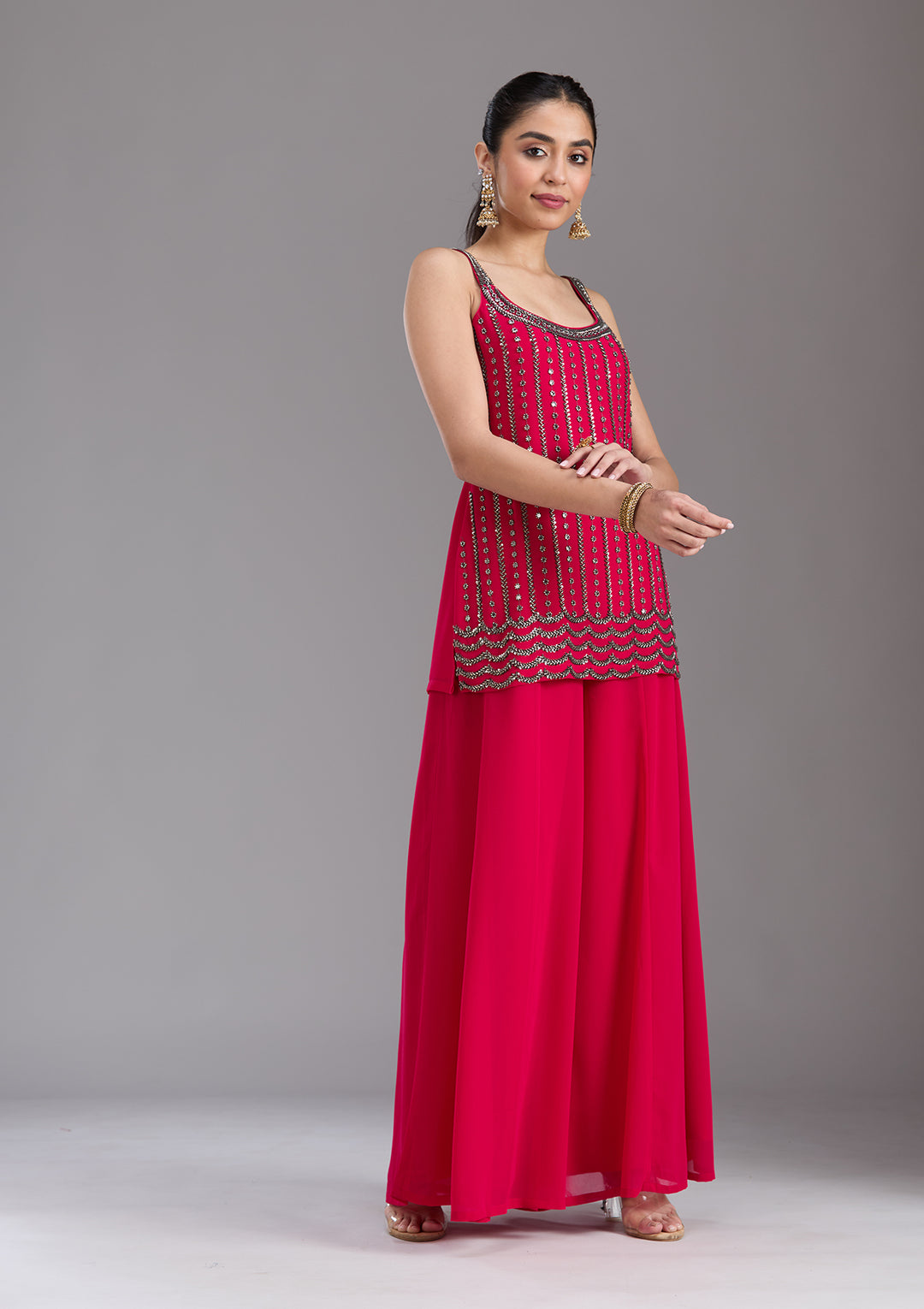 Rani Pink Cutdana Georgette Readymade Salwar Suit