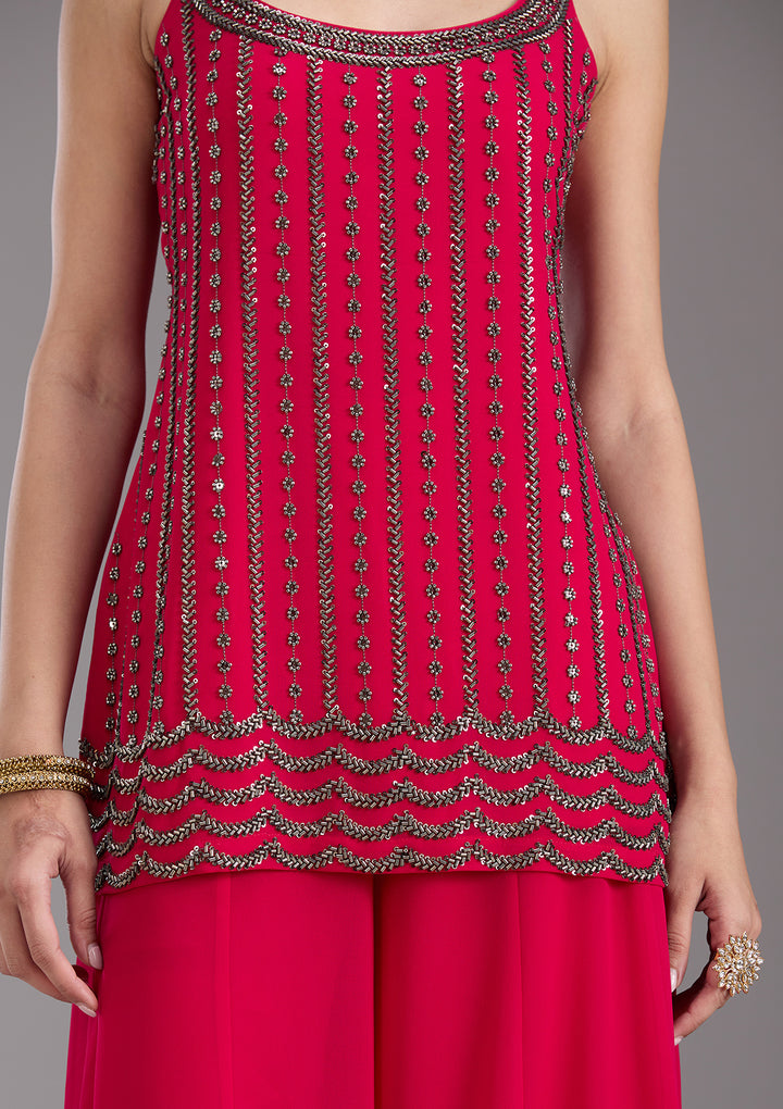 Rani Pink Cutdana Georgette Readymade Salwar Suit