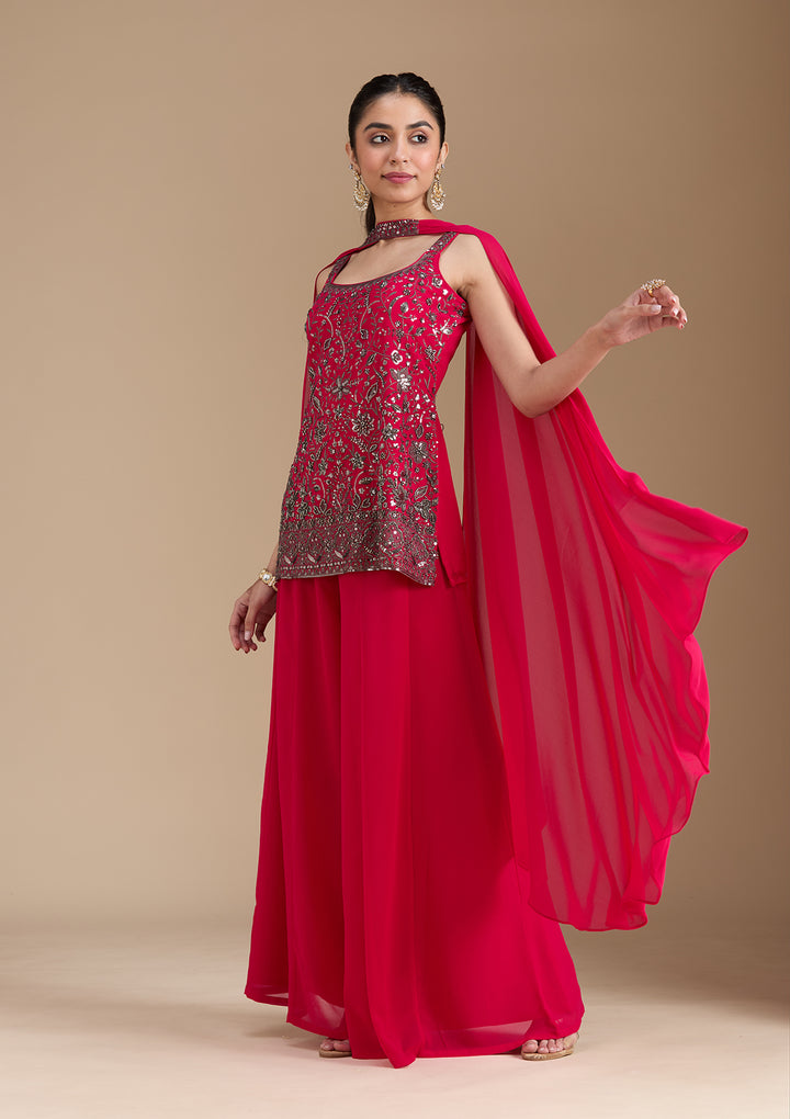 Rani Pink Cutdana Georgette Readymade Salwar Suit