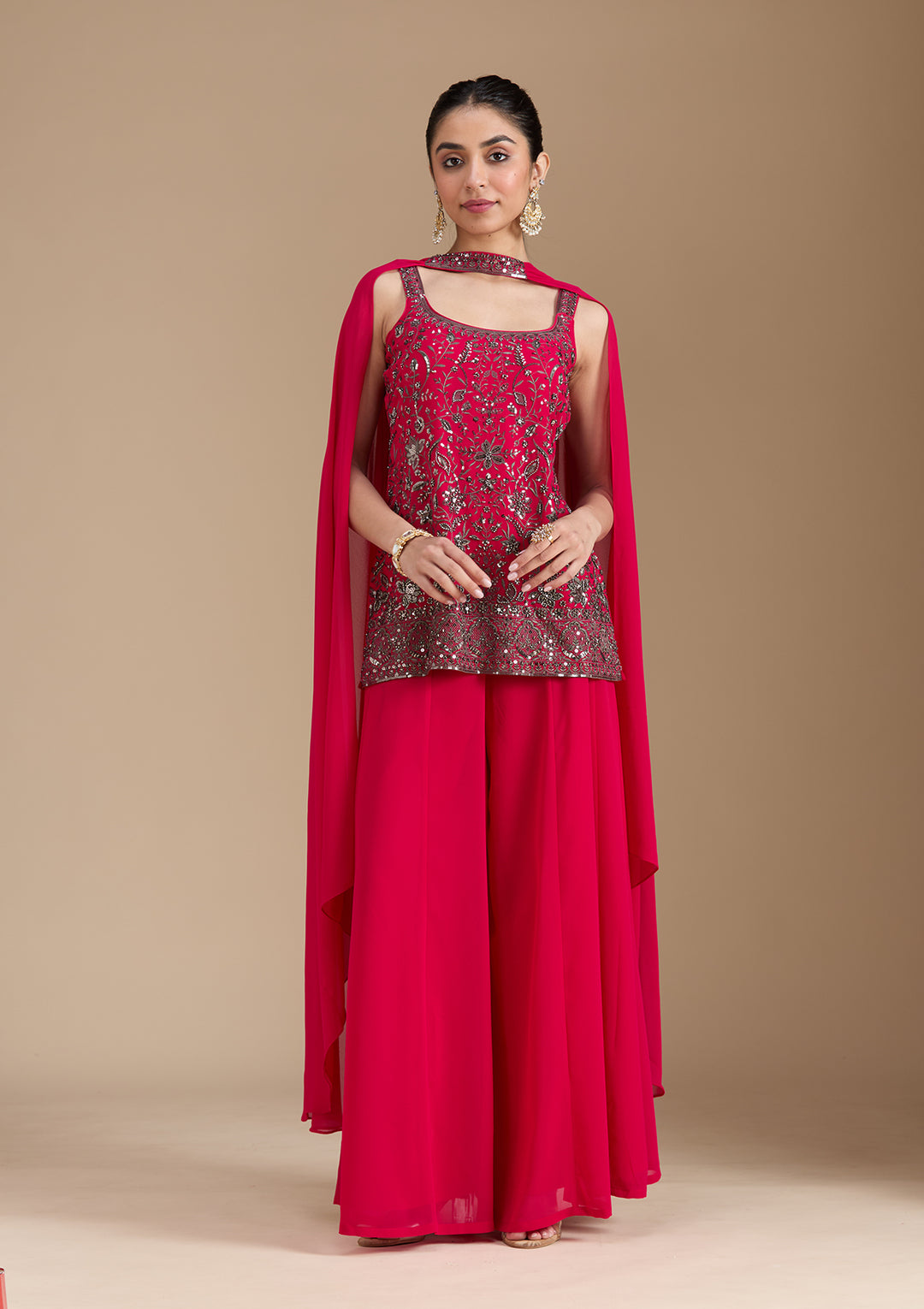 Rani Pink Cutdana Georgette Readymade Salwar Suit