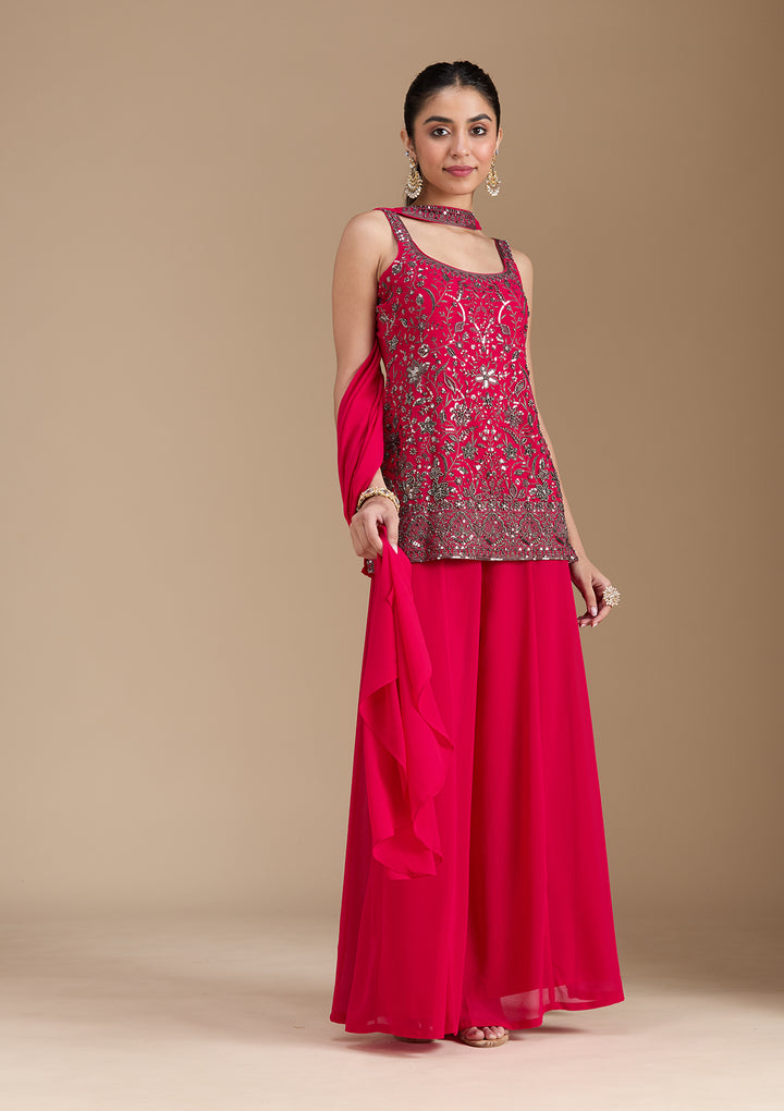 Rani Pink Cutdana Georgette Readymade Salwar Suit