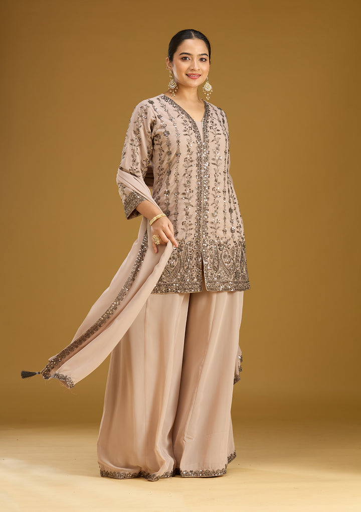 Beige Cutdana Georgette Readymade Salwar Suit