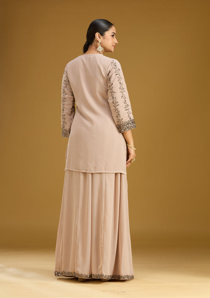 Beige Cutdana Georgette Readymade Salwar Suit