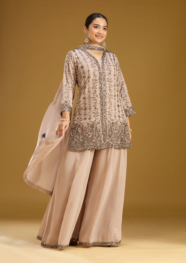 Beige Cutdana Georgette Readymade Salwar Suit