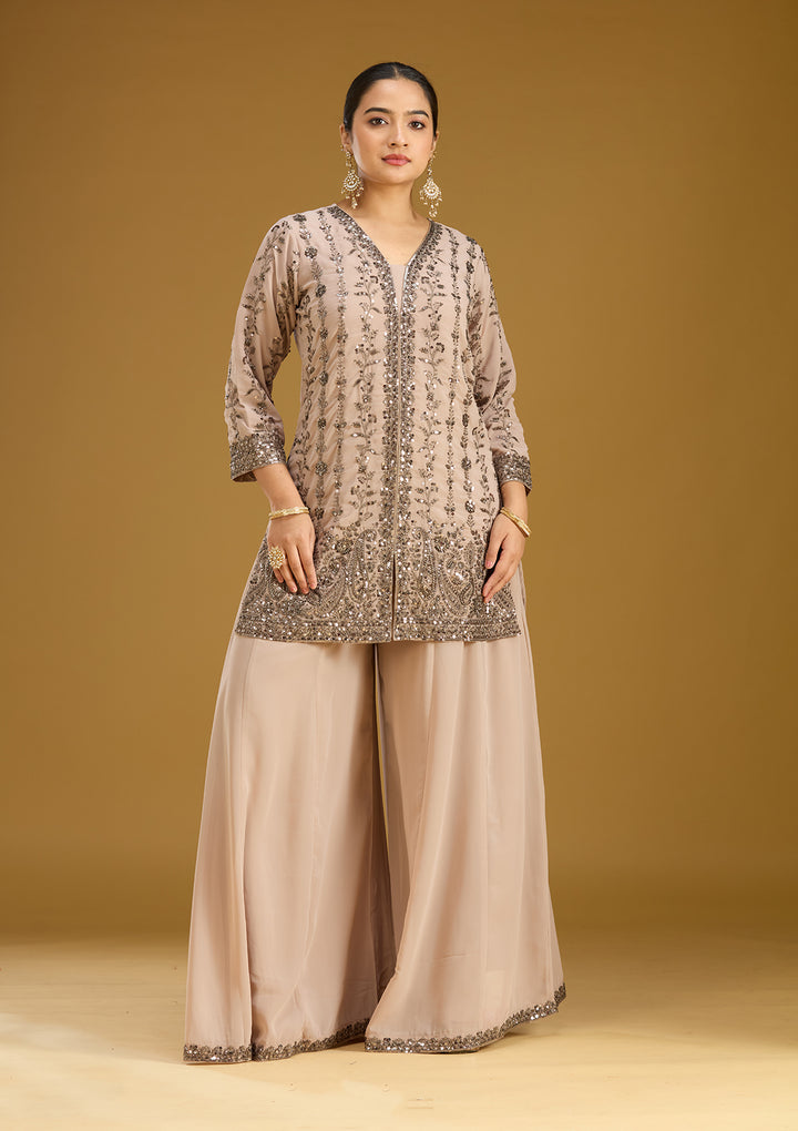 Beige Cutdana Georgette Readymade Salwar Suit