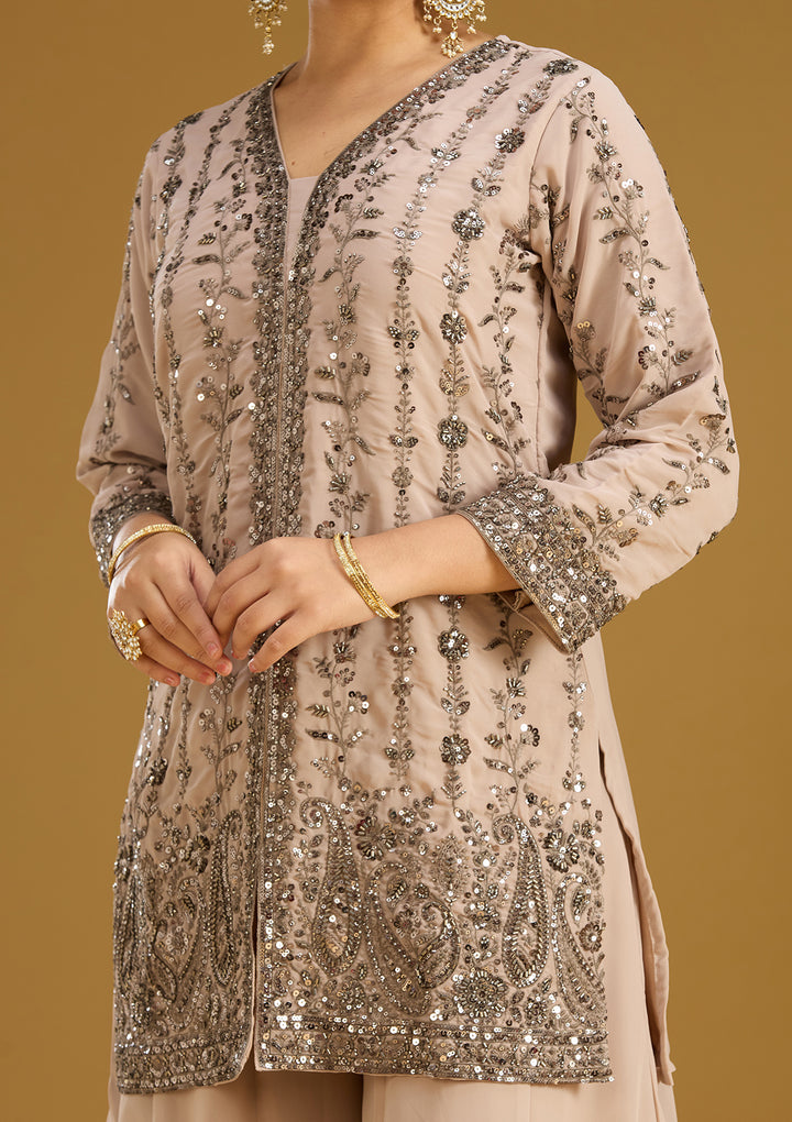 Beige Cutdana Georgette Readymade Salwar Suit