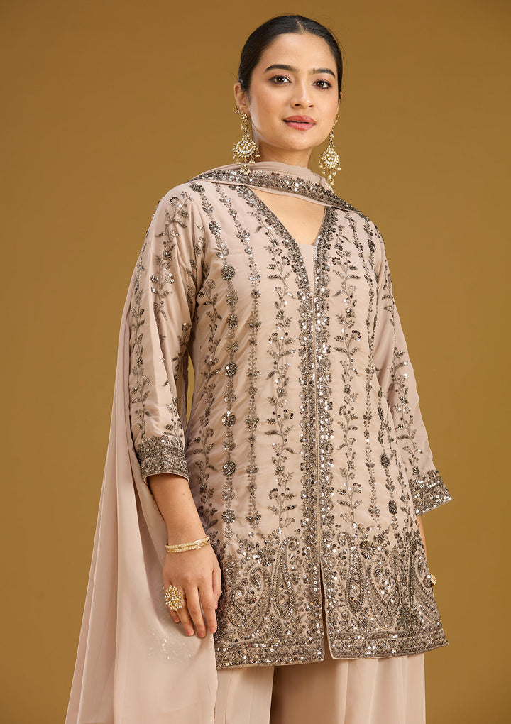 Beige Cutdana Georgette Readymade Salwar Suit