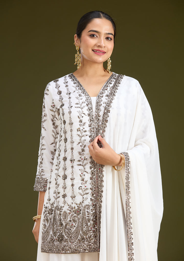 Off White Cutdana Georgette Readymade Salwar Suit