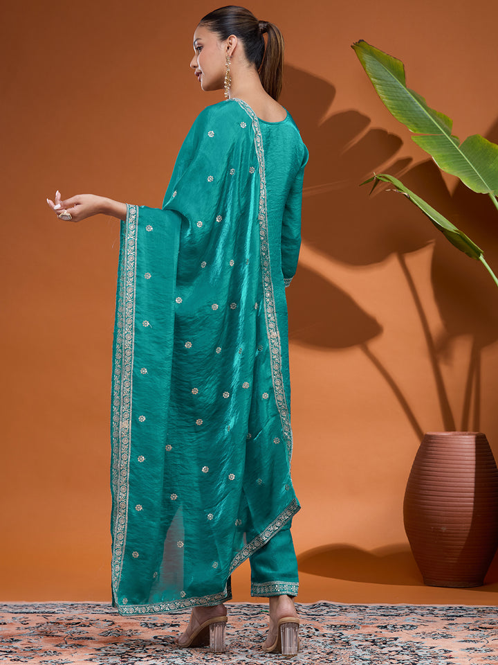 Blue Zariwork (Gold) Tissue Readymade Salwar Suit