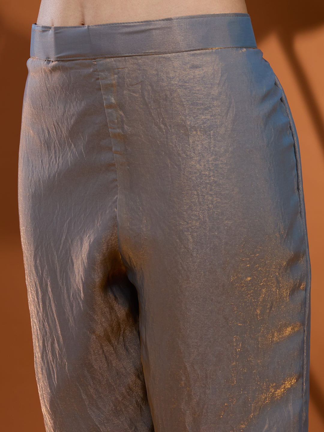 Grey Sequins Soft Raw Silk Readymade Salwar Suit