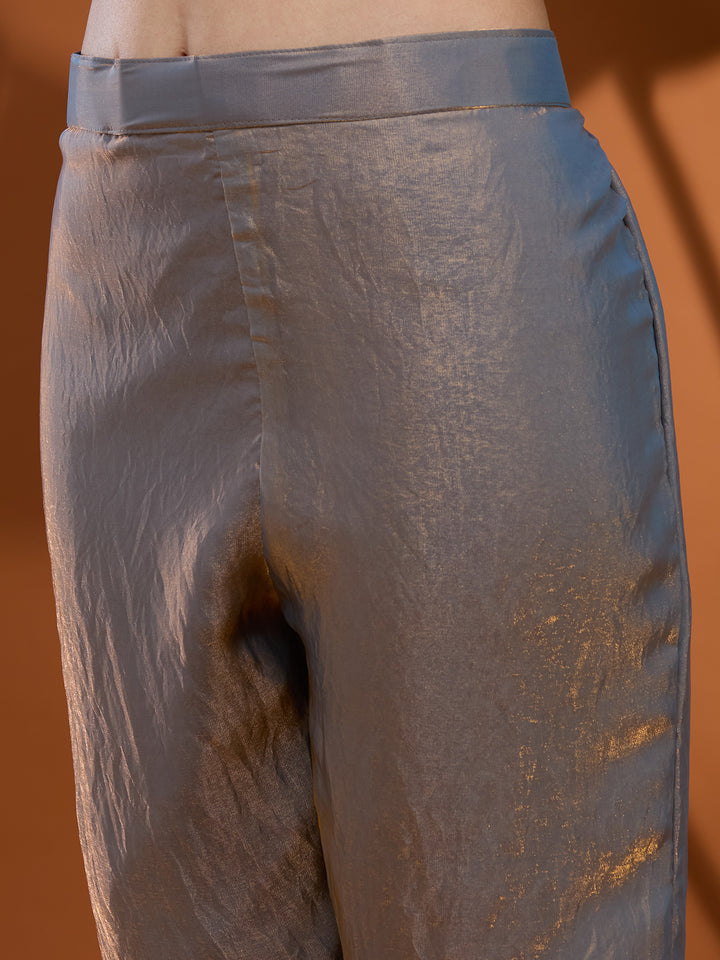 Grey Sequins Soft Raw Silk Readymade Salwar Suit