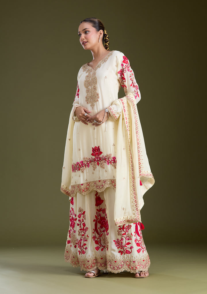 Off White Zariwork (Gold) Crepe Readymade Salwar Suit