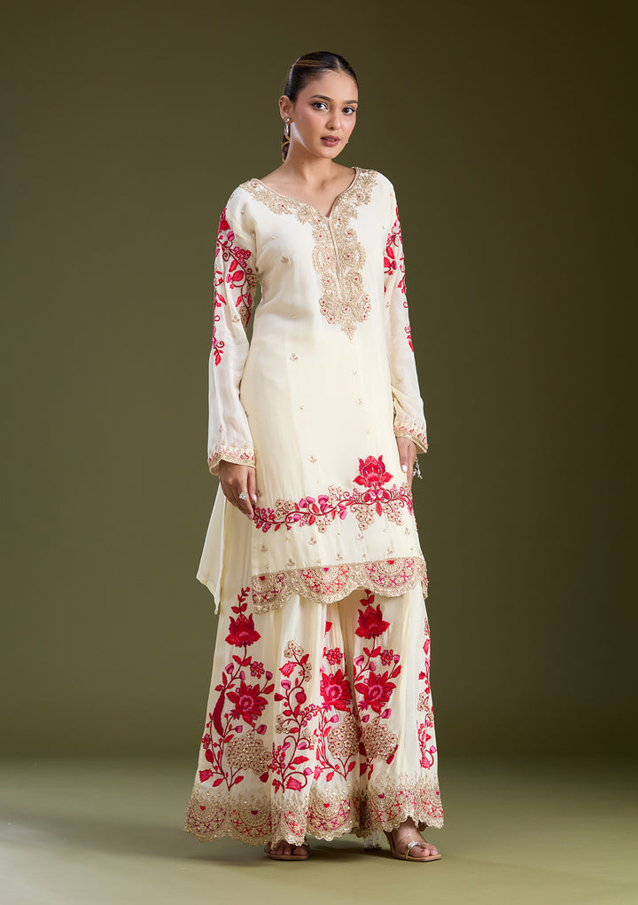 Off White Zariwork (Gold) Crepe Readymade Salwar Suit