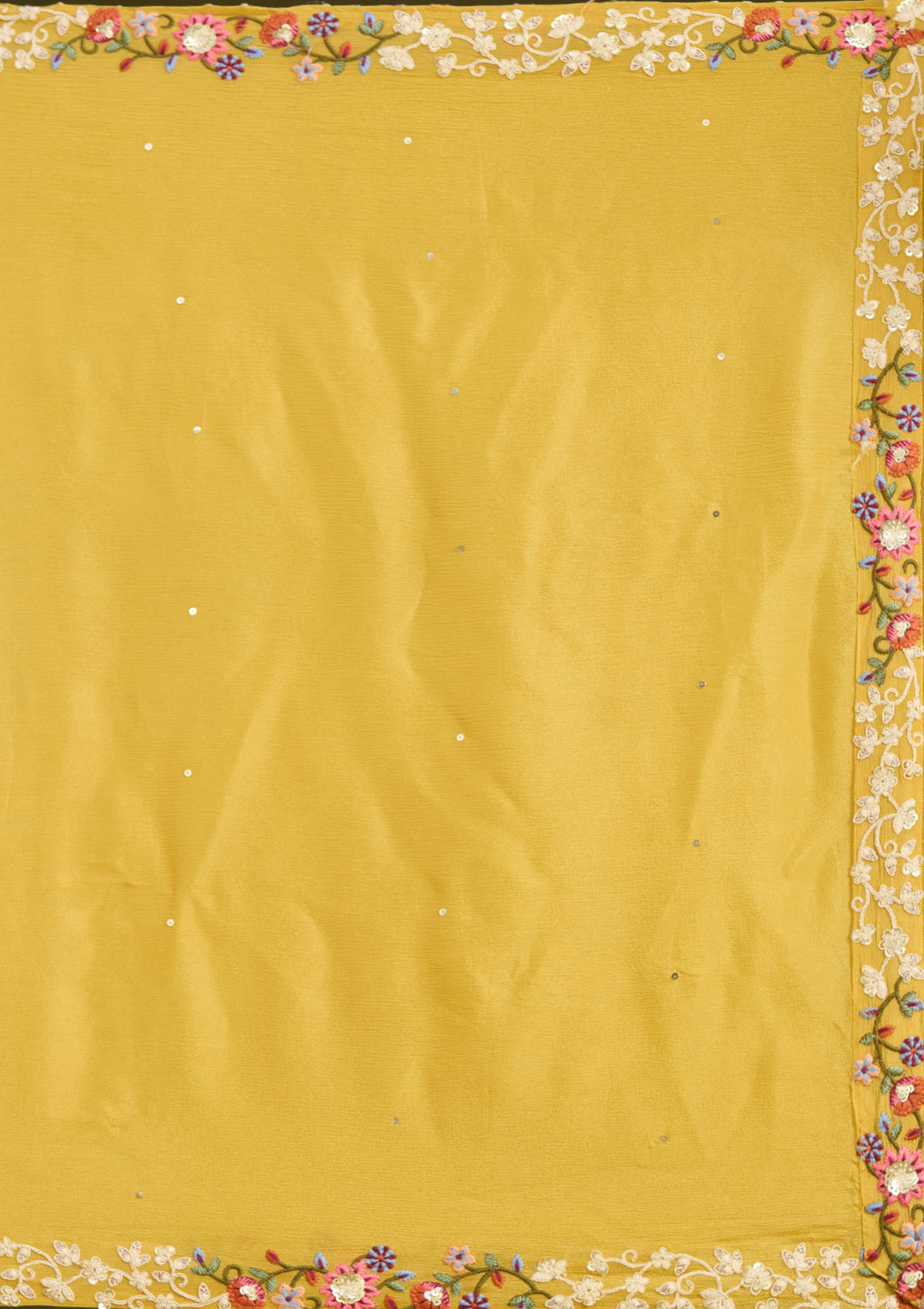 Mustard Yellow Silver Zariwork Crepe Readymade Salwar Suit