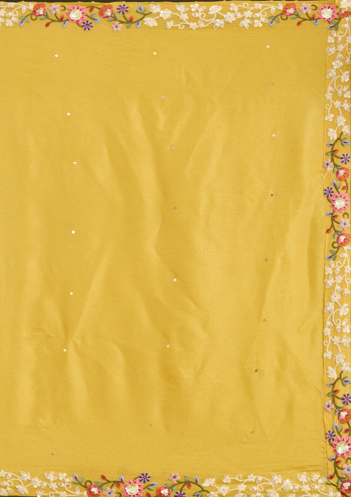 Mustard Yellow Silver Zariwork Crepe Readymade Salwar Suit