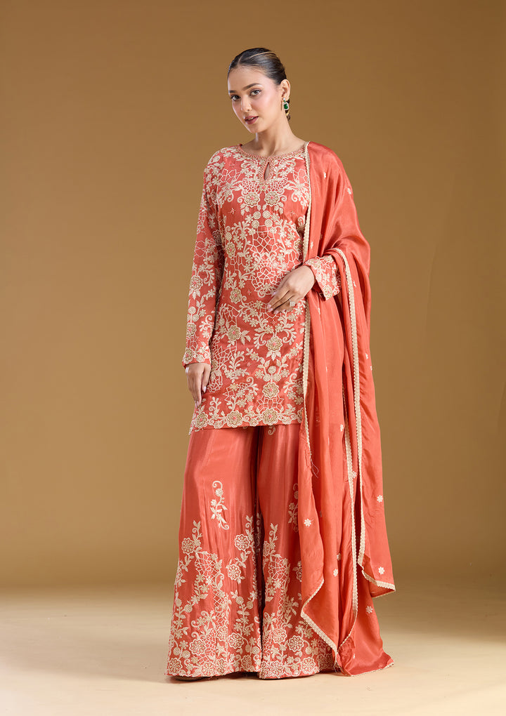 Rust Zariwork (Silver) Crepe Readymade Salwar Suit