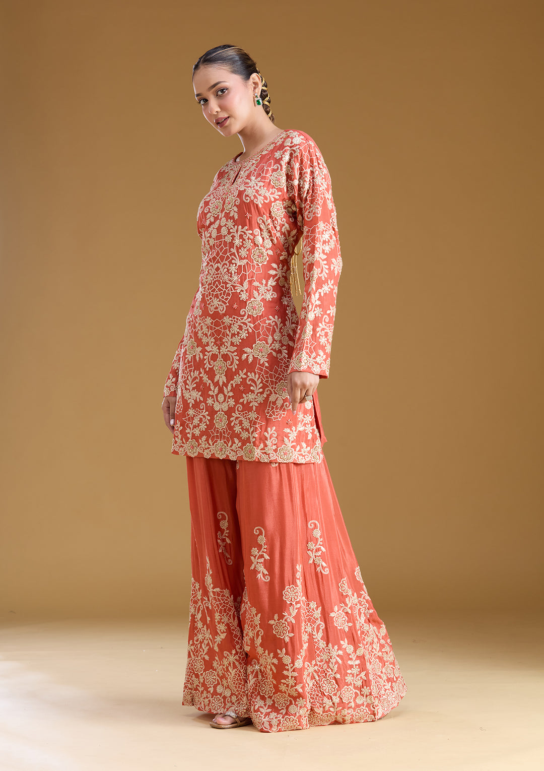 Rust Zariwork (Silver) Crepe Readymade Salwar Suit