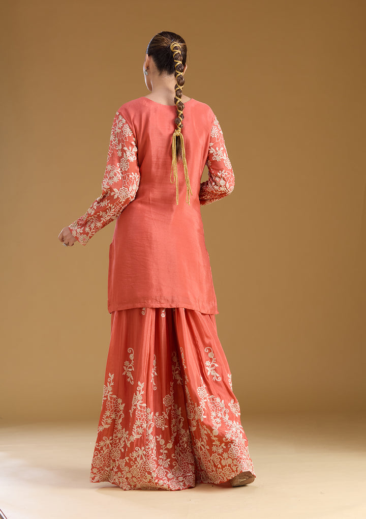 Rust Zariwork (Silver) Crepe Readymade Salwar Suit