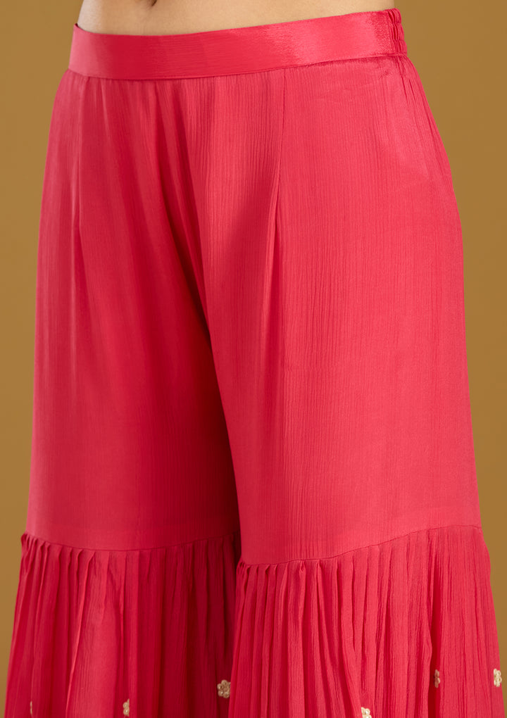 Pink Threadwork Soft Raw Silk Readymade Salwar Suit