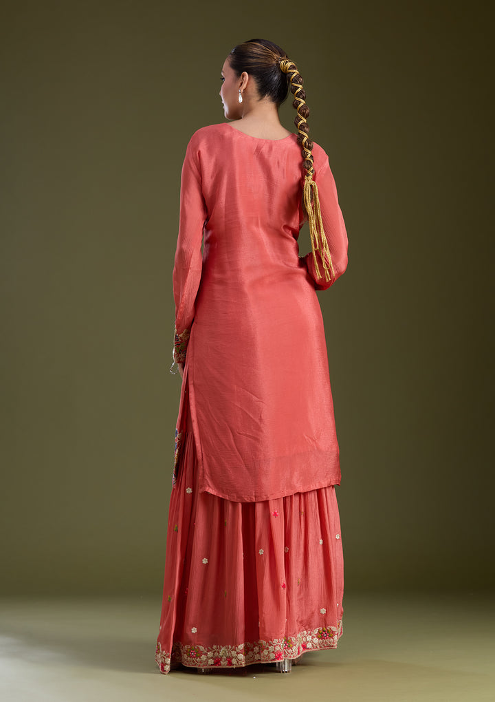 Rust Threadwork Crepe Readymade Salwar Suit