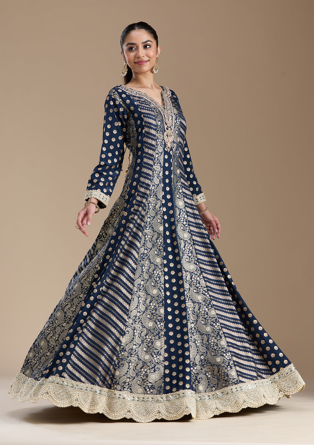 Navy Blue Zariwork Brocade Readymade Salwar Suit