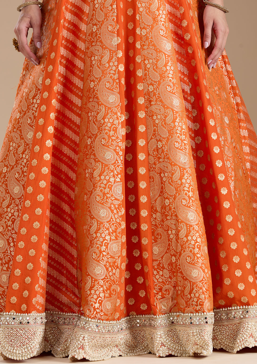 Orange Zariwork Brocade Readymade Salwar Suit