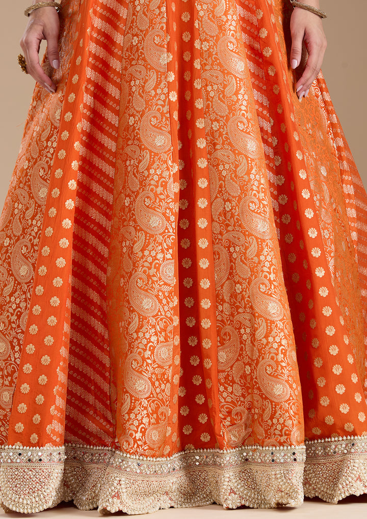 Orange Zariwork Brocade Readymade Salwar Suit