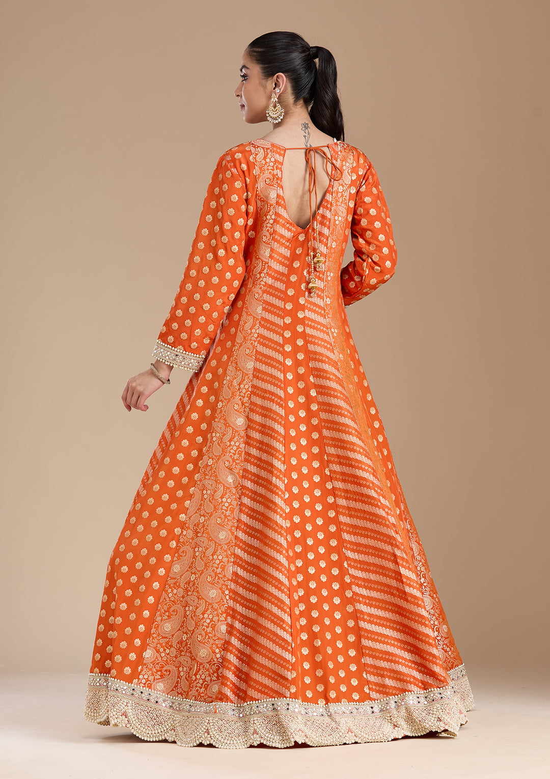 Orange Zariwork Brocade Readymade Salwar Suit