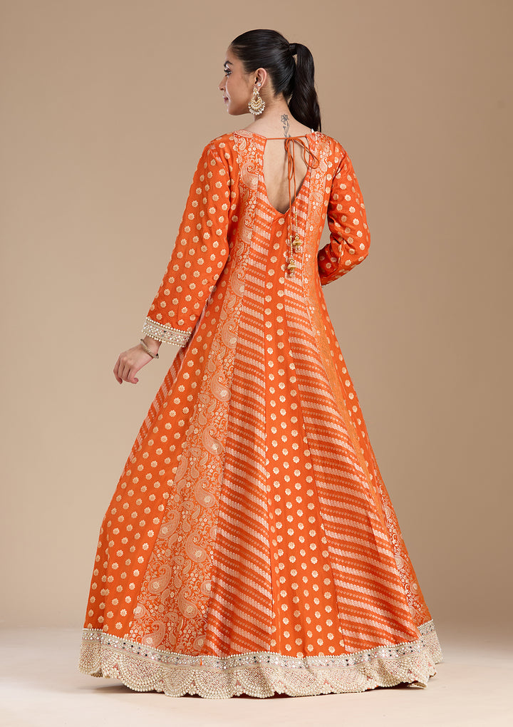 Orange Zariwork Brocade Readymade Salwar Suit