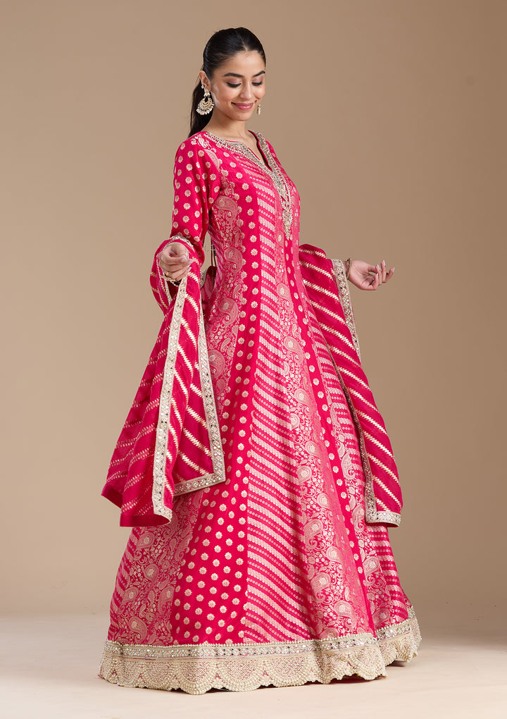 Rani Pink Zariwork Brocade Readymade Salwar Suit
