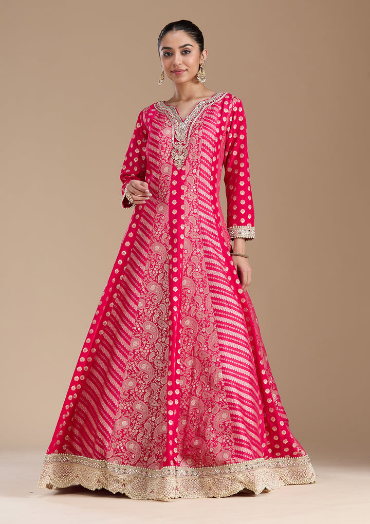 Rani Pink Zariwork Brocade Readymade Salwar Suit