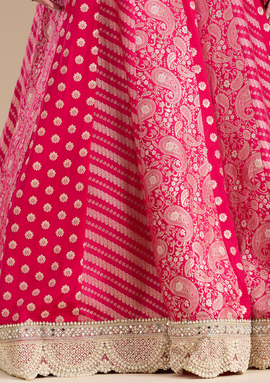 Rani Pink Zariwork Brocade Readymade Salwar Suit