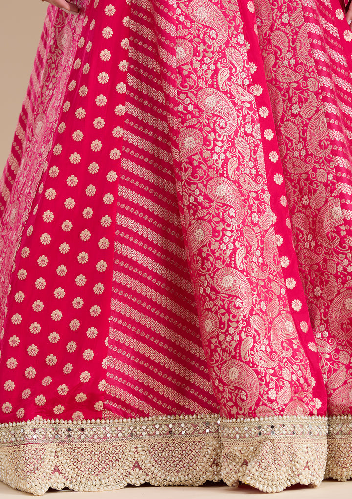 Rani Pink Zariwork Brocade Readymade Salwar Suit